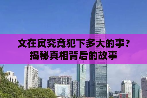 文在寅究竟犯下多大的事？揭秘真相背后的故事